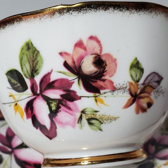Royal Adderley Teacup and Saucer Pink Yellow Flowers Vintage - Picture 4 of 10